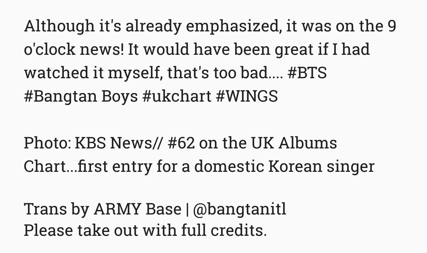 Bangtan's British success was even recognised by BigHit's CEO. 