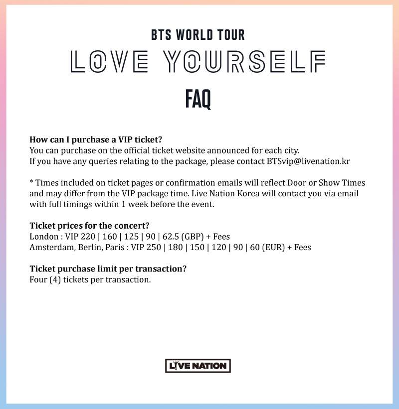 BTS, LOVE YOURSELF, FAQs, LIVE NATION