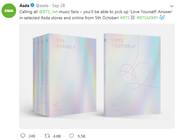 ASDA, Twitter, Tweet, BTS, UK, Love Yourself